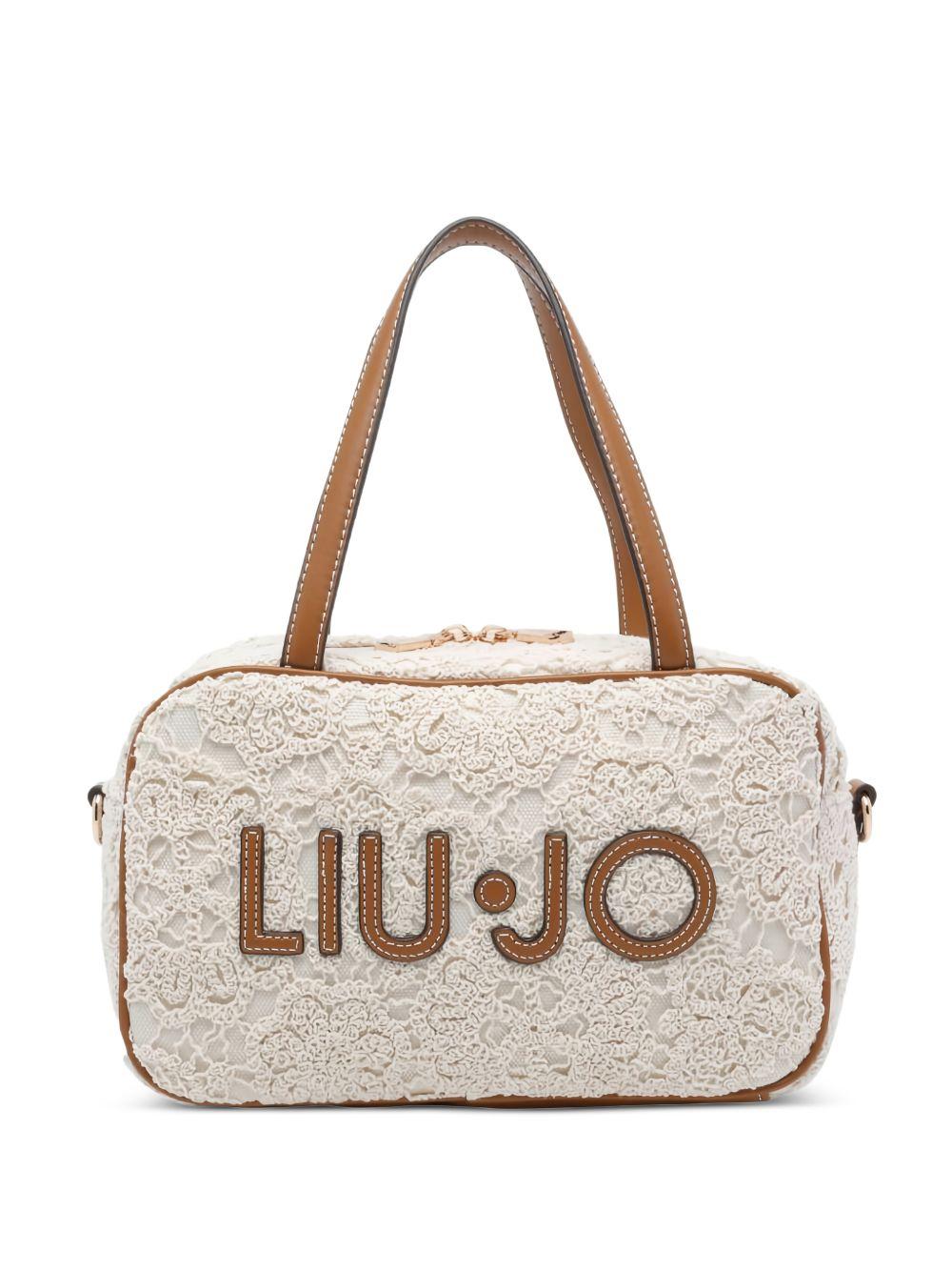LIUJO Borsa tote bag color crema con ricamo crochet