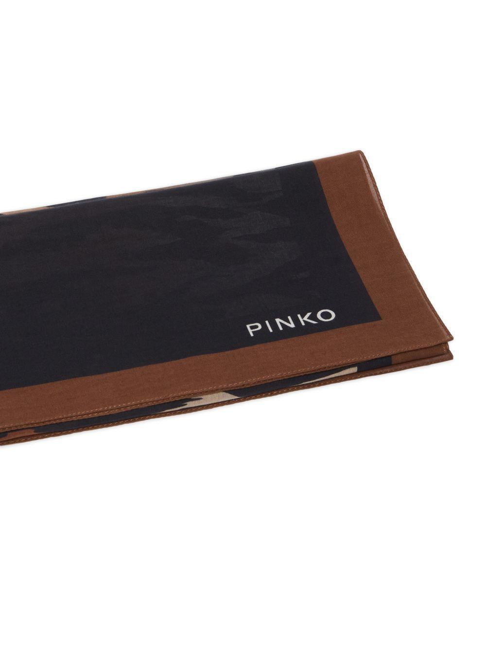 PINKO Foulard marrone e nero con stampa animalier