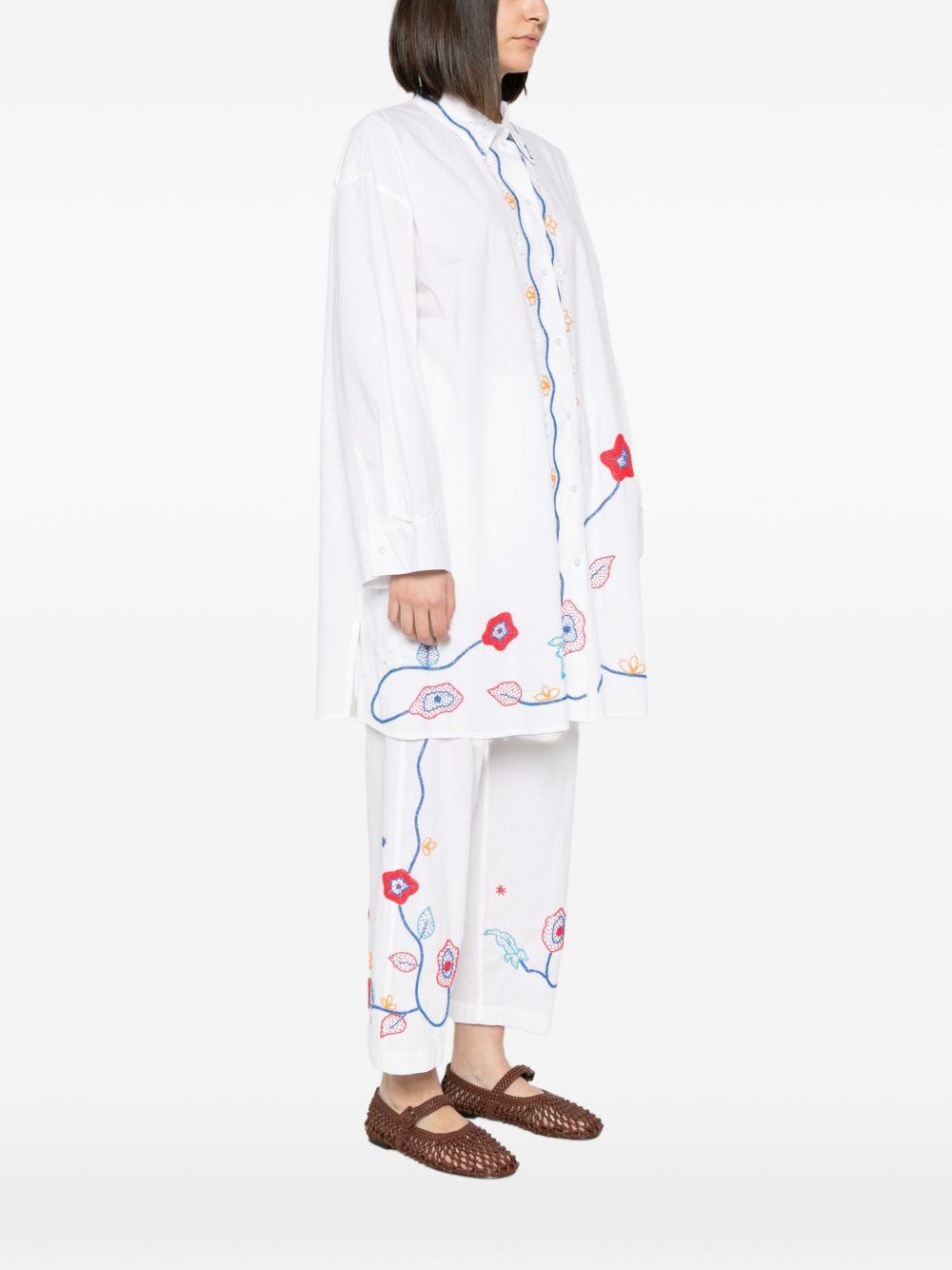 FORTE FORTE Camicia a maniche lunghe in cotone bianco con ricami