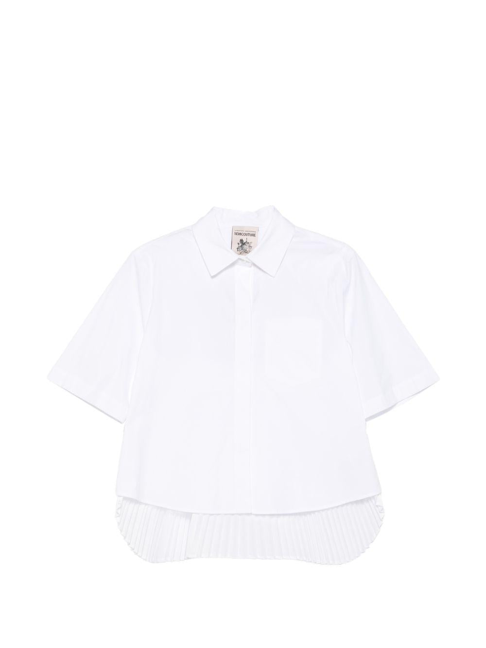 SEMICOUTURE Camicia a maniche corte in cotone elasticizzato bianco
