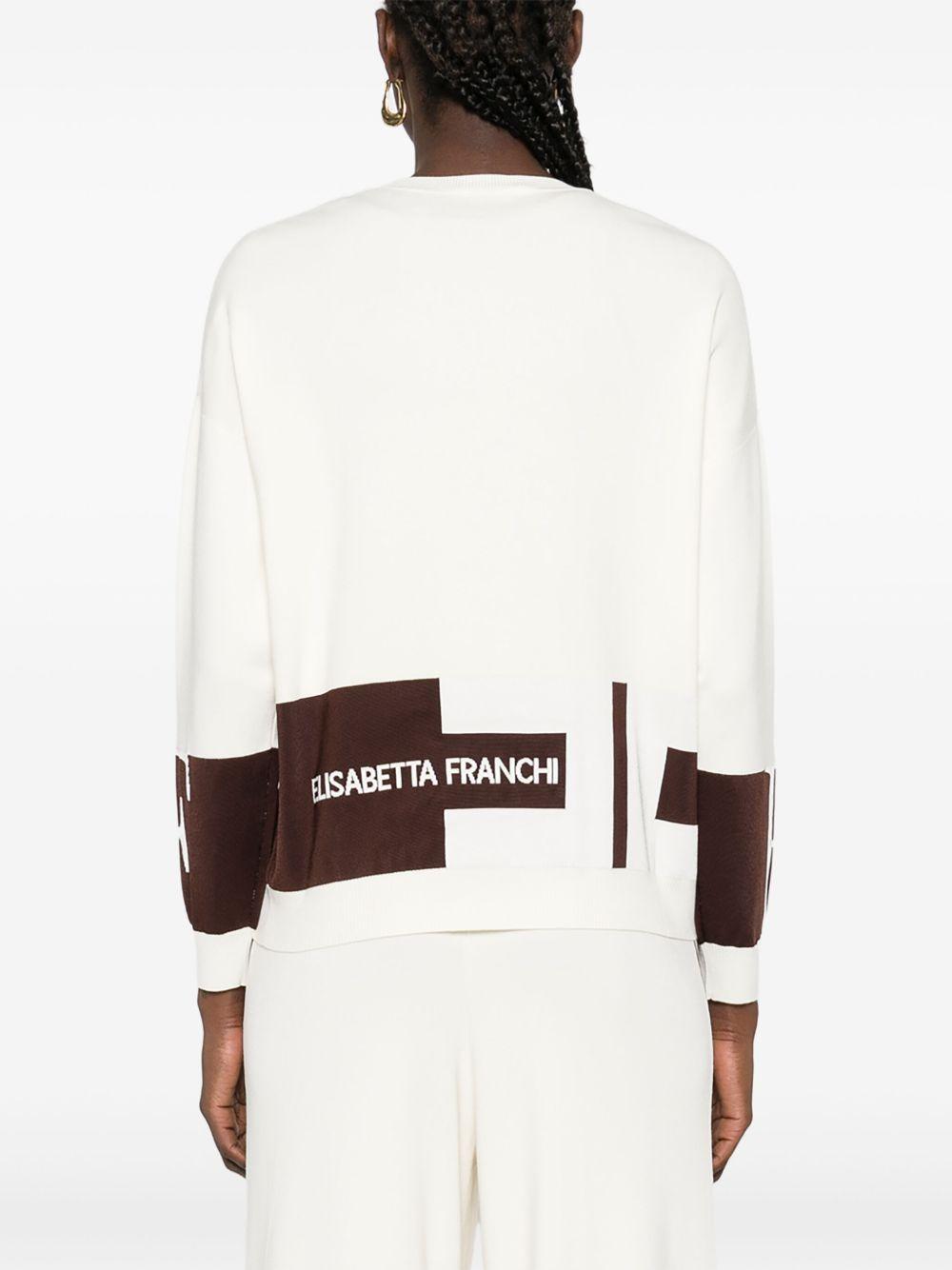 ELISABETTA FRANCHI Maglioncino panna con bande marroni logo