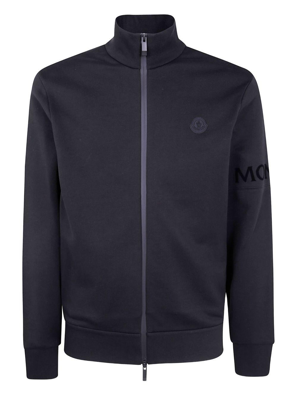 MONCLER Felpa nera in cotone con chiusura a zip