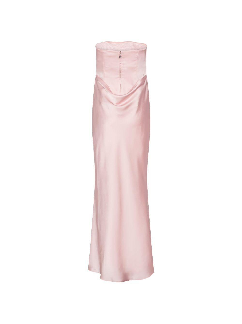 ROTATE Abito lungo corsetto senza spalline rosa pastello