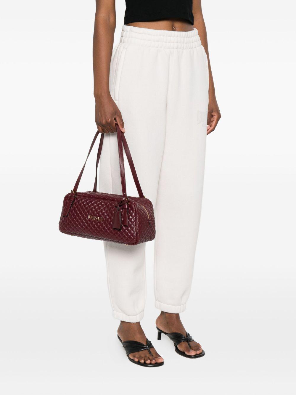 VERSACE Borsa a tracolla bowling in pelle trapuntata bordeaux