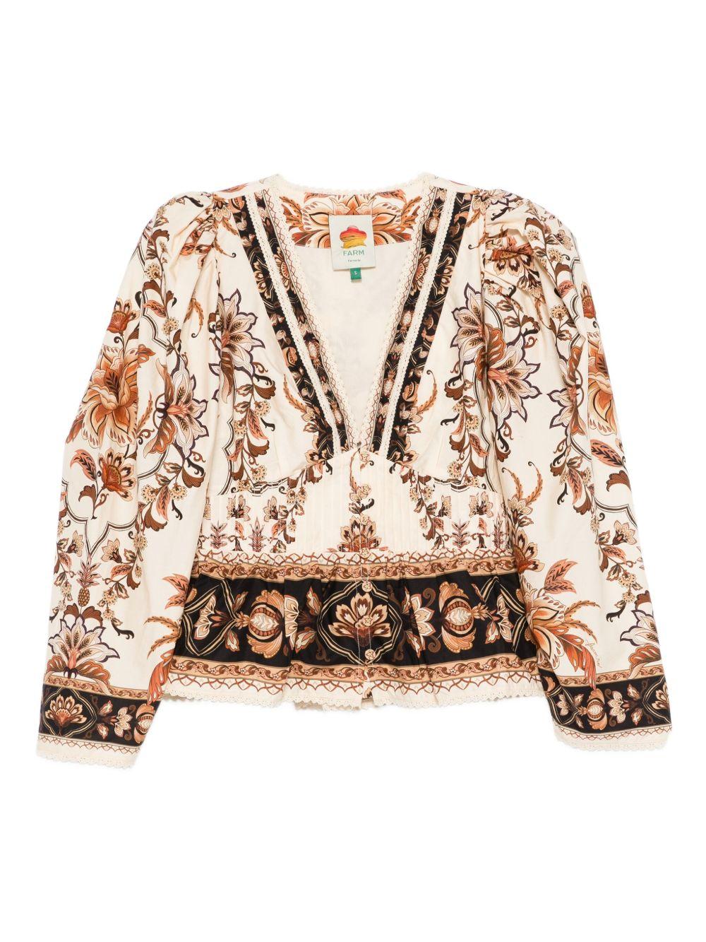 FARM RIO Blusa con stampa floreale in cotone beige