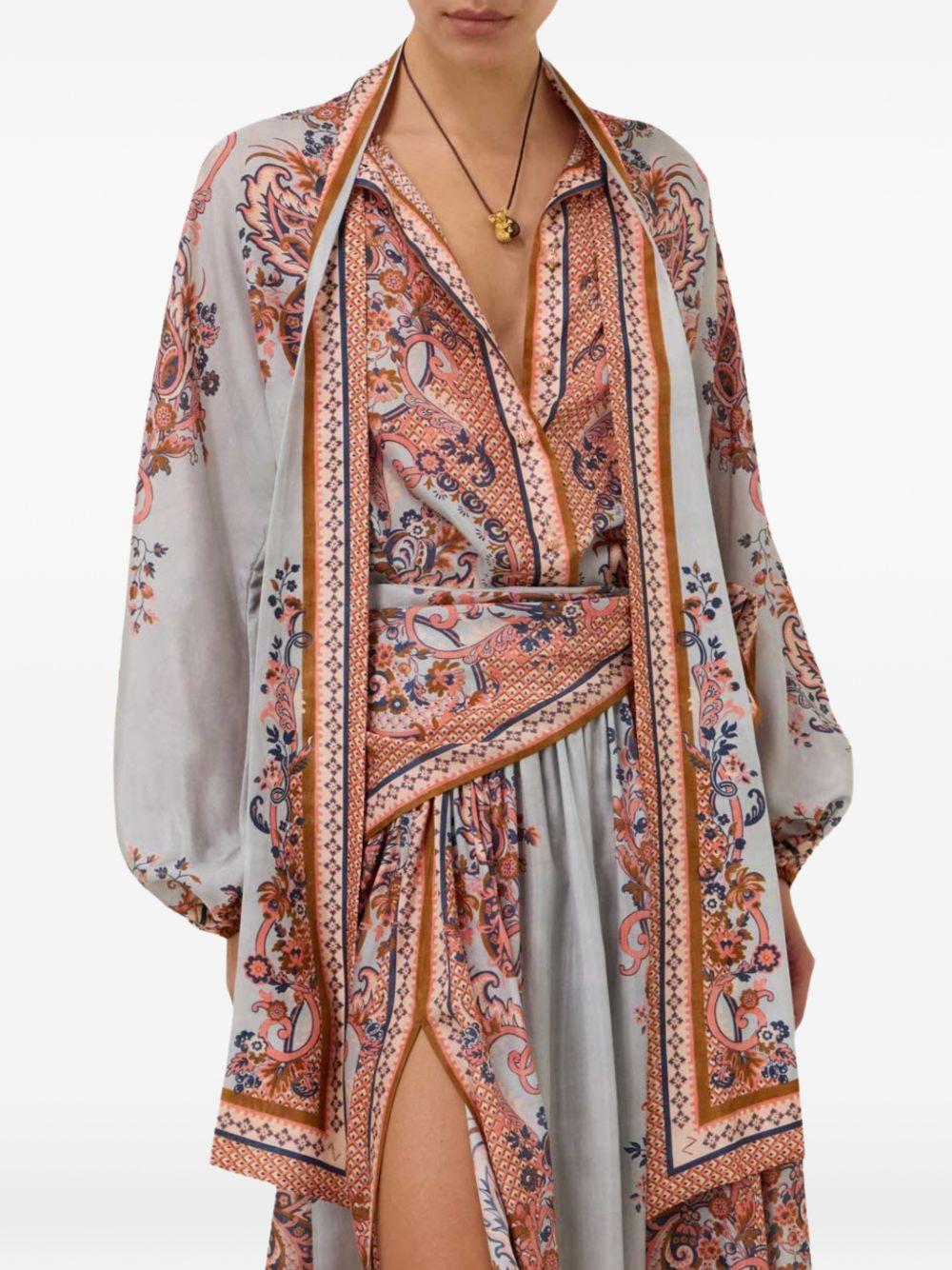 ZIMMERMANN Blusa Aster con fiocco al collo in seta stampa paisley blu