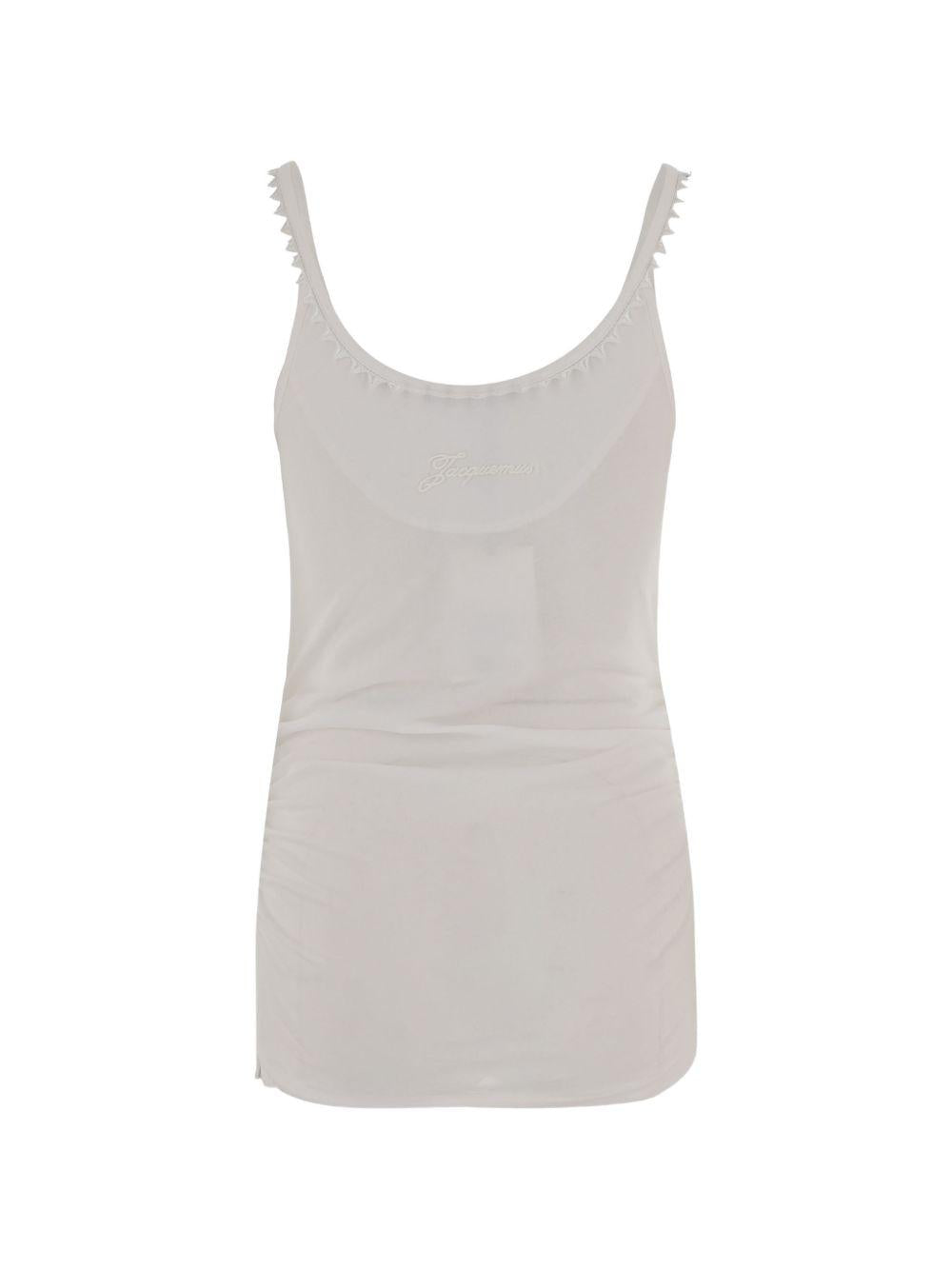 JACQUEMUS Top Clavela in cotone bianco con mezza abbottonatura