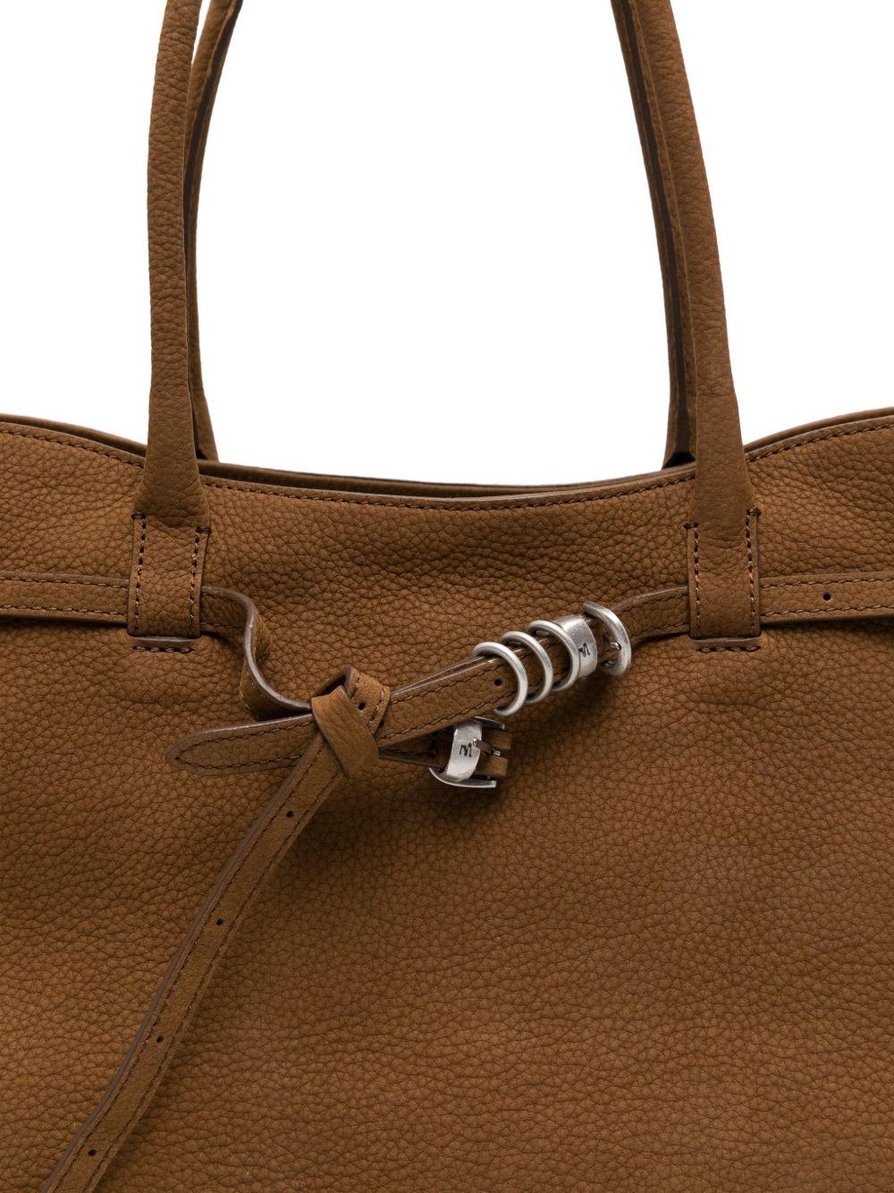 MARGESHERWOOD Borsa shopping in suede con logo impresso marrone