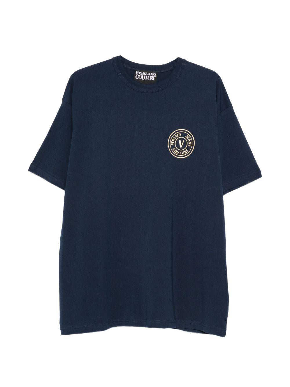 VERSACE JEANS COUTURE Maglia blu girocollo in cotone