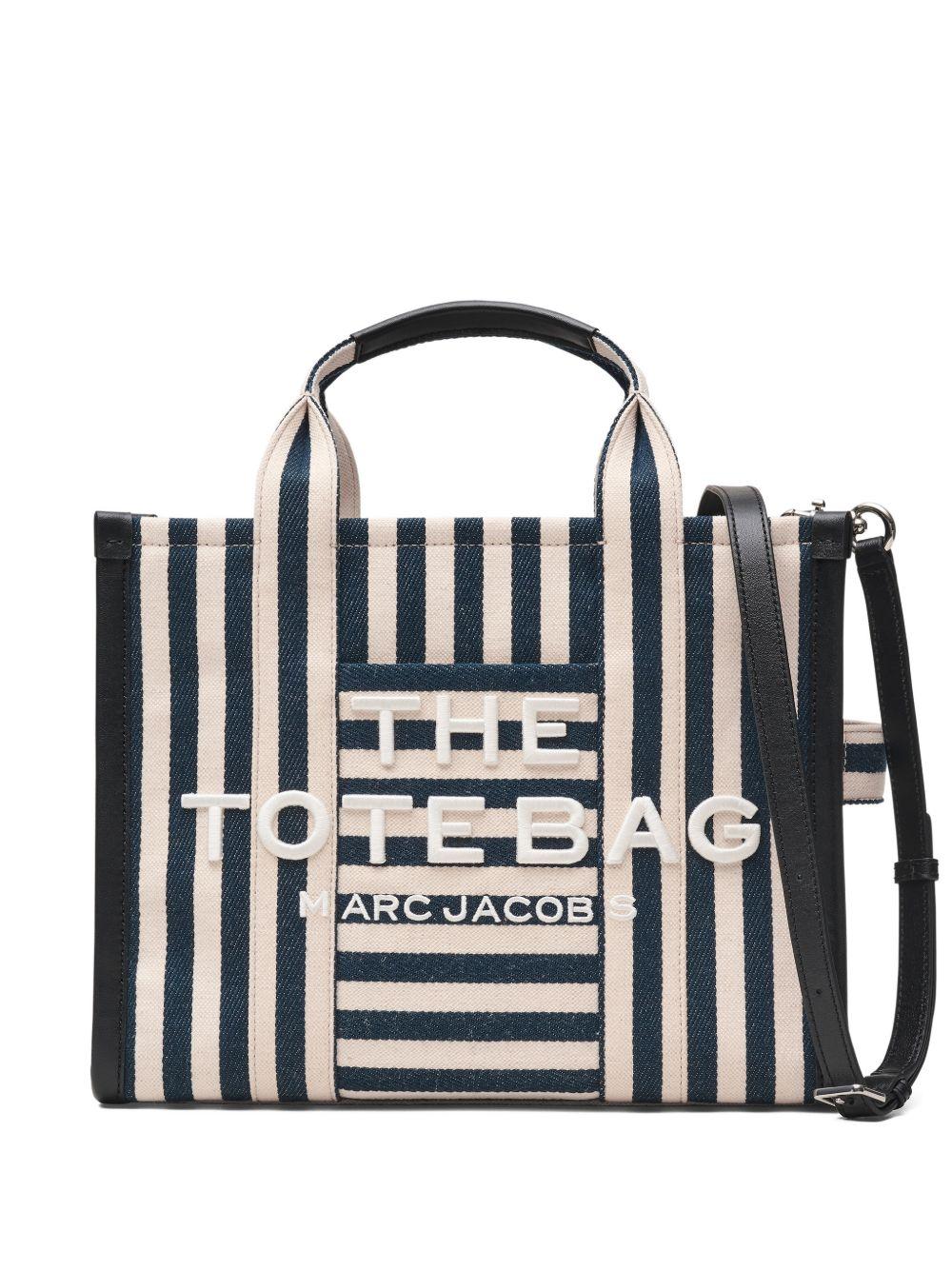 MARC JACOBS Borsa The Tote Bag in cotone a righe bianche e blu