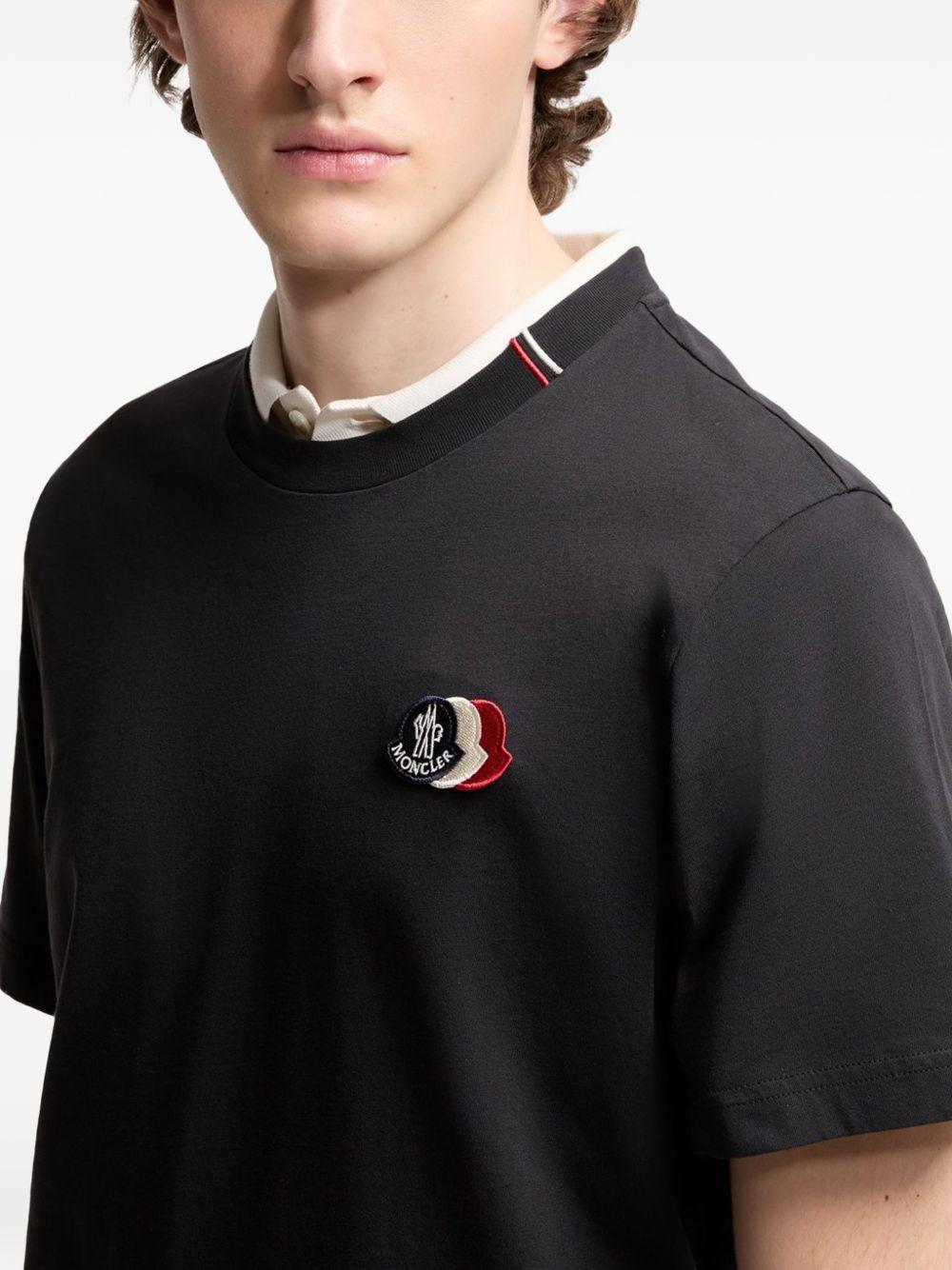 MONCLER T-shirt in cotone blu con triplo logo