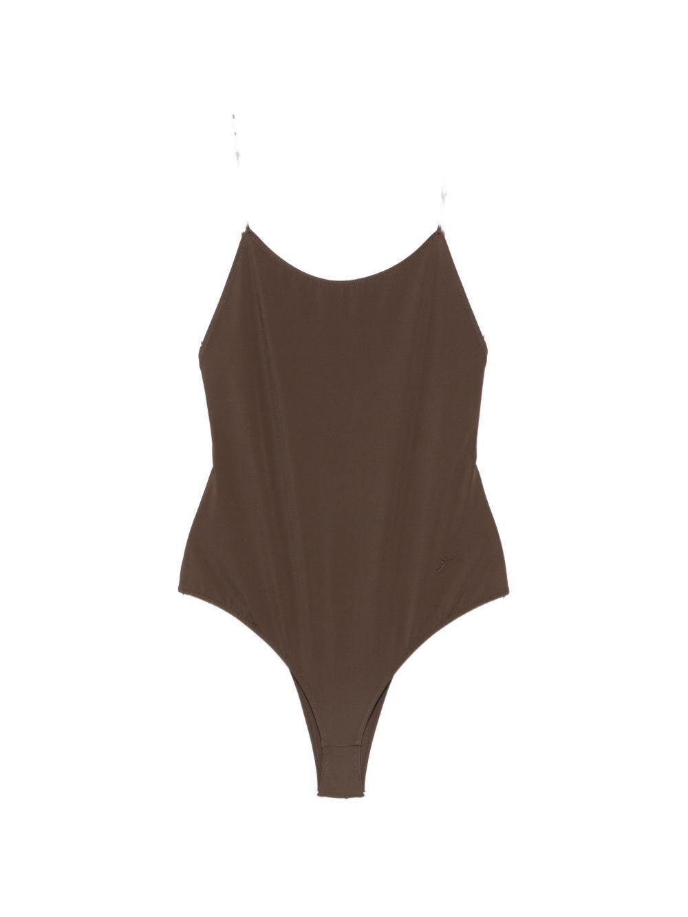 JACQUEMUS Costume intero Cabana marrone con spalline sottili e scollo sulla schiena