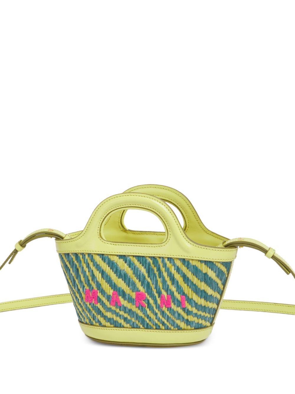MARNI Borsa a mano verde con logo fucsia