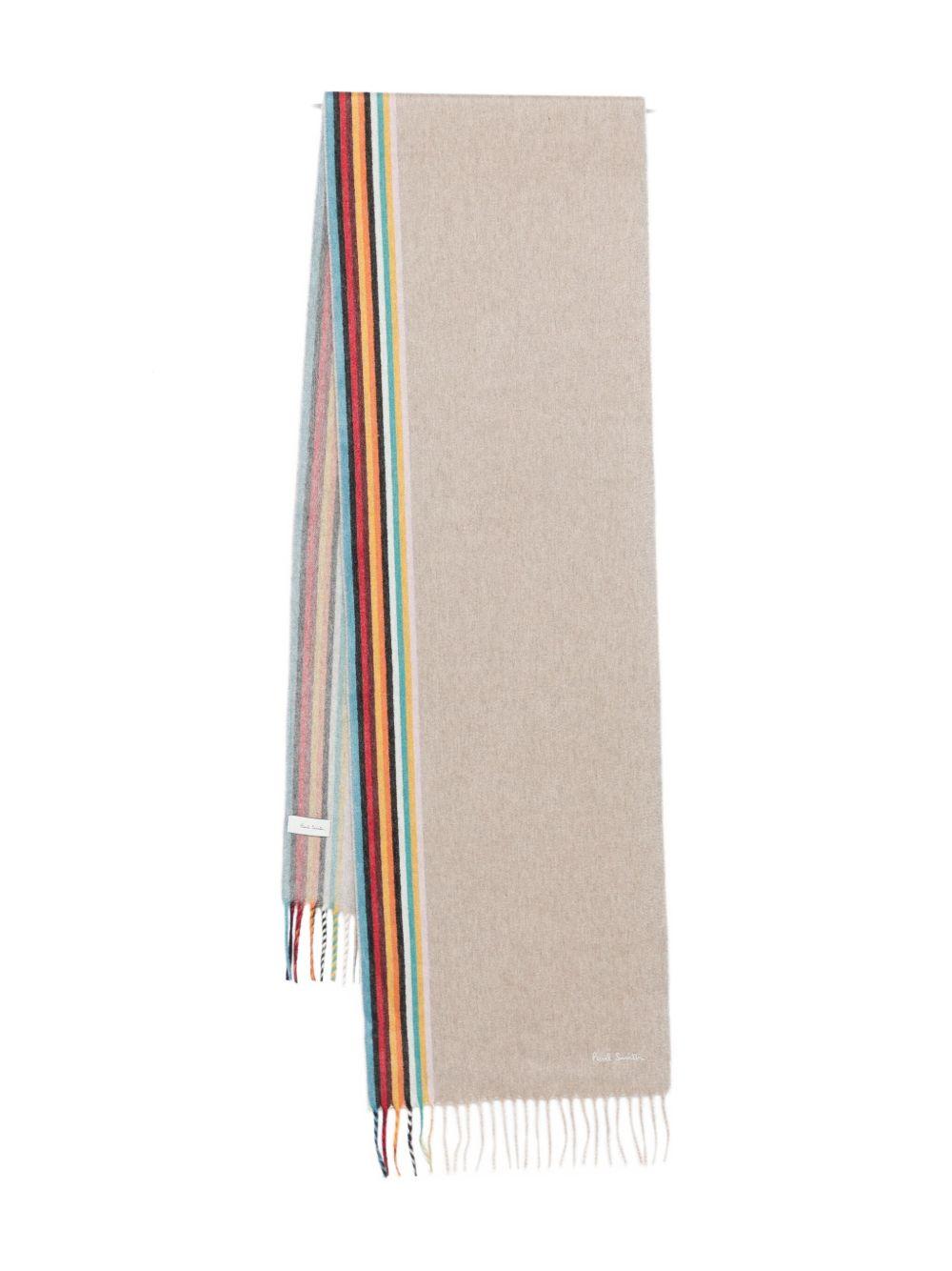 PAUL SMITH Sciarpa in cashmere beige con strisce colorate