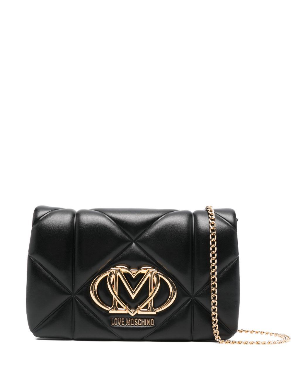 LOVE MOSCHINO Borsa nera trapuntata con placca logo