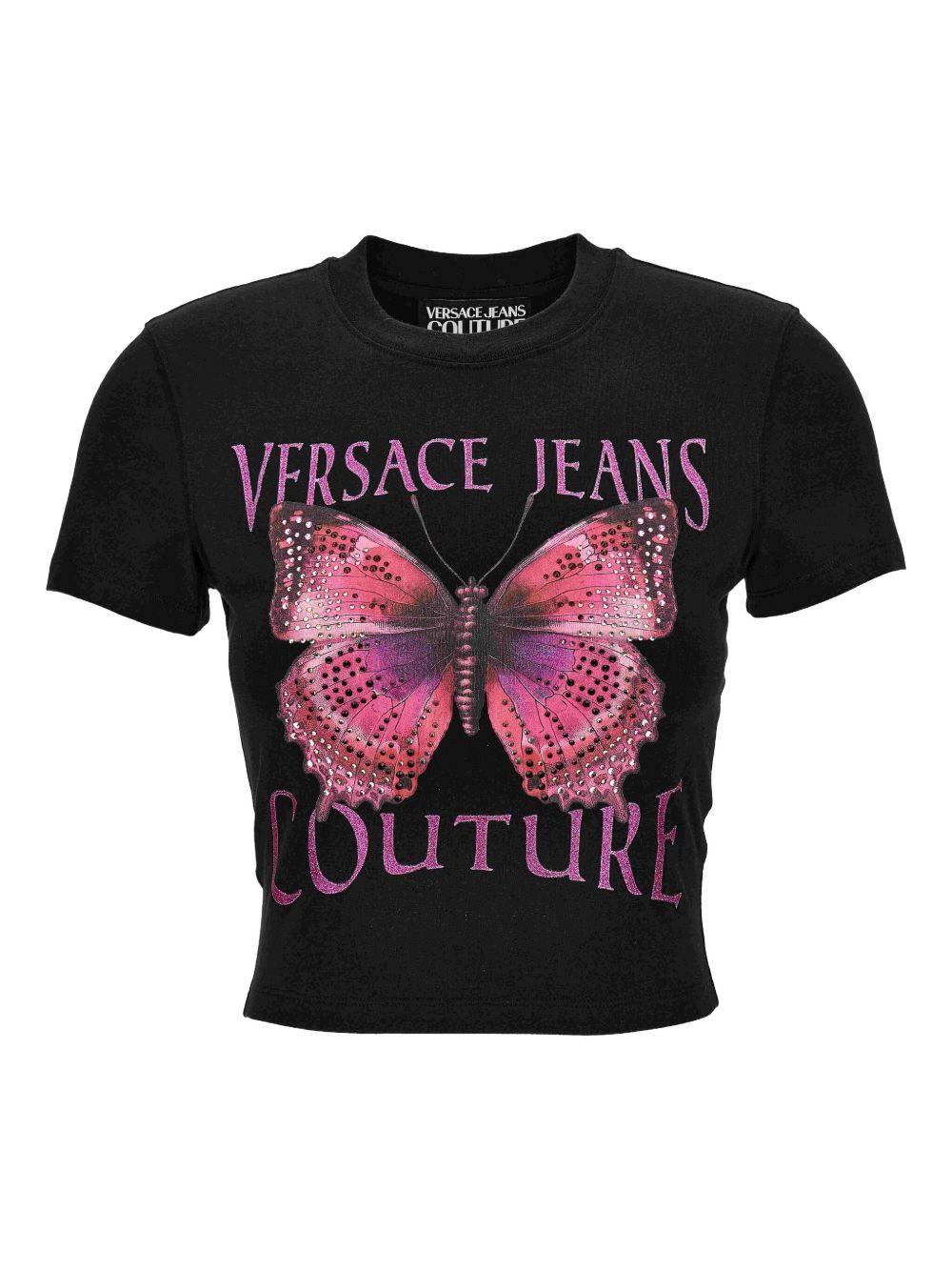 VERSACE JEANS COUTURE T-Shirt girocollo in cotone bianco con stampa