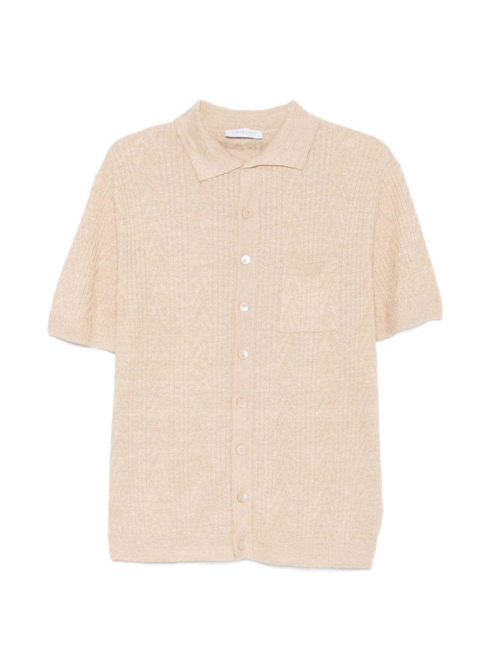 DANIELE FIESOLI Polo in cotone beige a maglia costine con colletto a punte