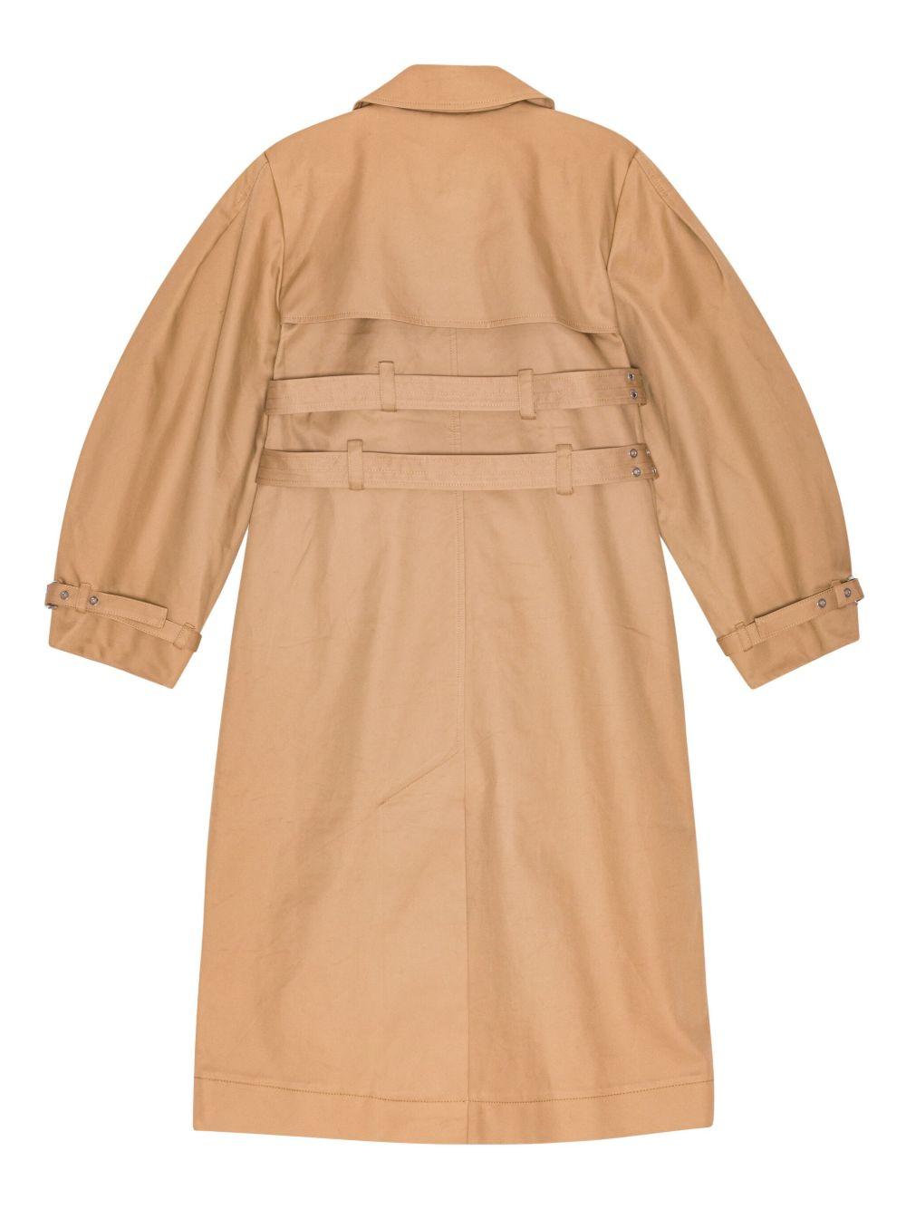 GANNI Trench lungo in cotone beige doppiopetto
