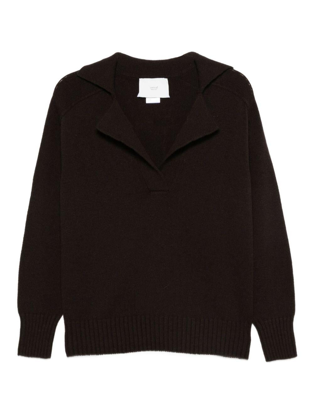 VANISE Maglia 'Gloria' in lana marrone con scollo a V