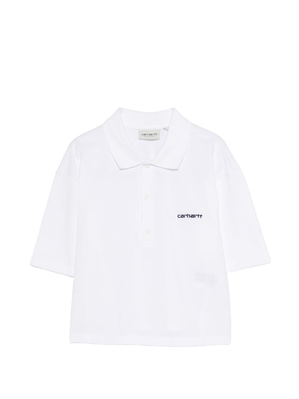 CARHARTT WIP Polo in cotone bianco a maniche corte con logo