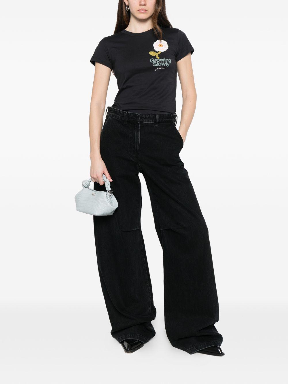 GANNI T-shirt a maniche corte nera con stampa