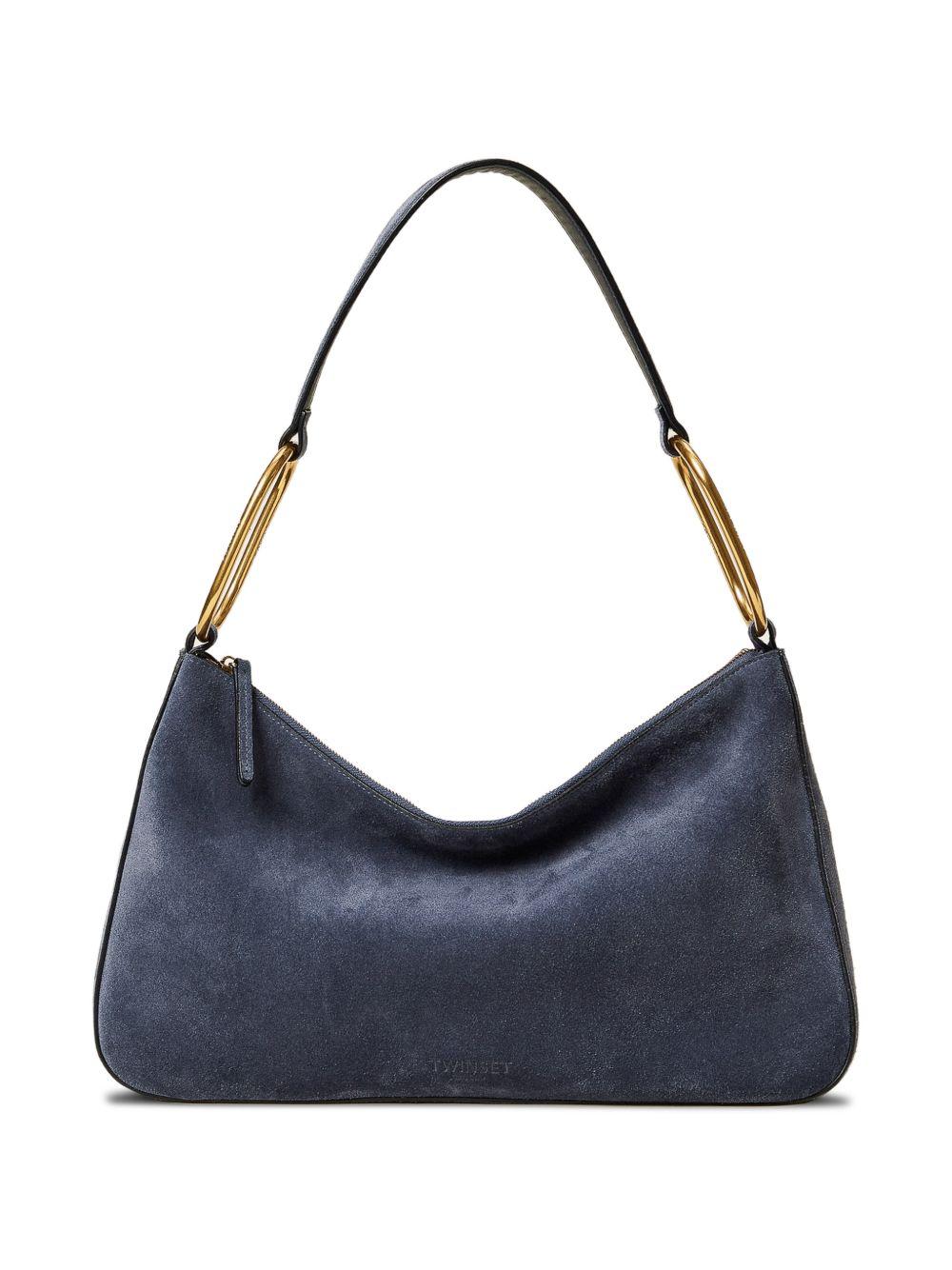 TWINSET Borsa in suede blu notte con anelli dorati
