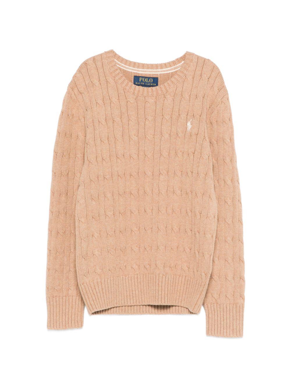 POLO RALPH LAUREN Maglia beige in cotone con logo cucito