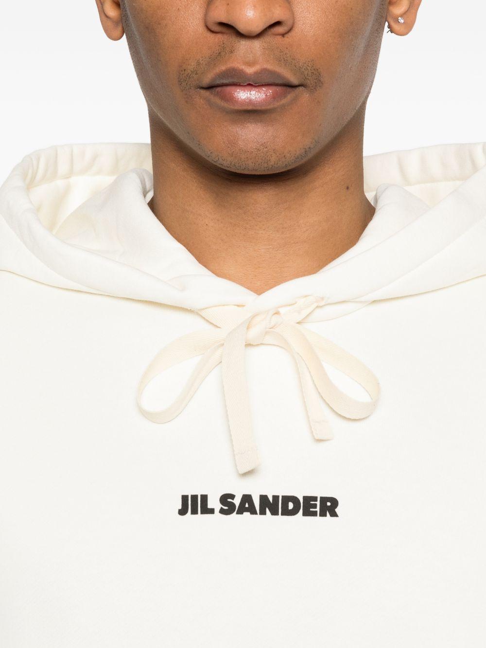 JIL SANDER Felpa in cotone bianco con cappuccio e logo nero