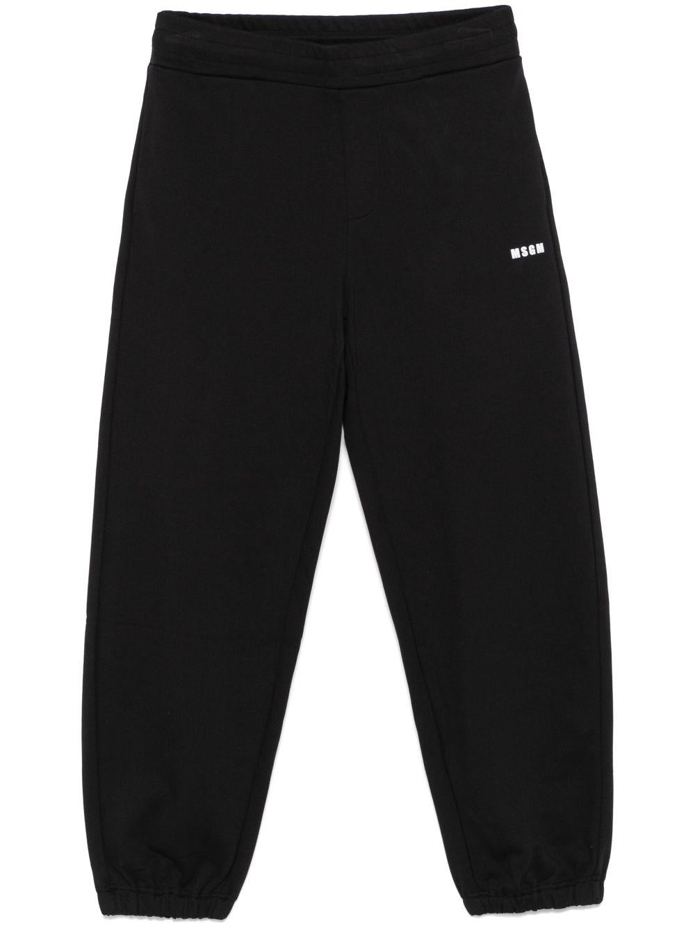 MSGM Pantaloni tuta in cotone nero con logo bianco