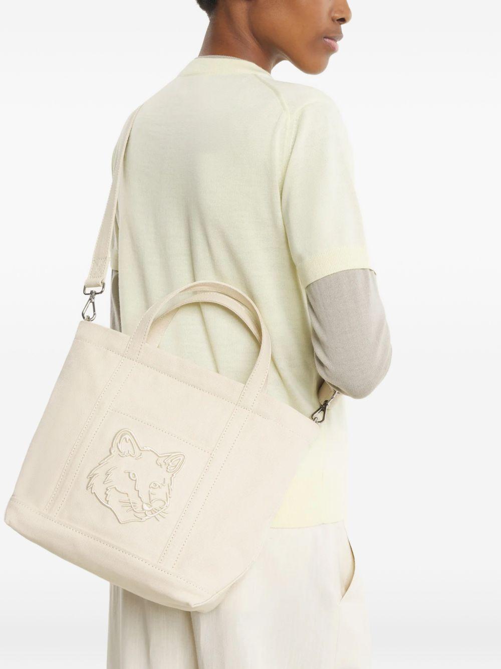 MAISON KITSUNE Borsa a mano con icona design ricamato beige chiaro