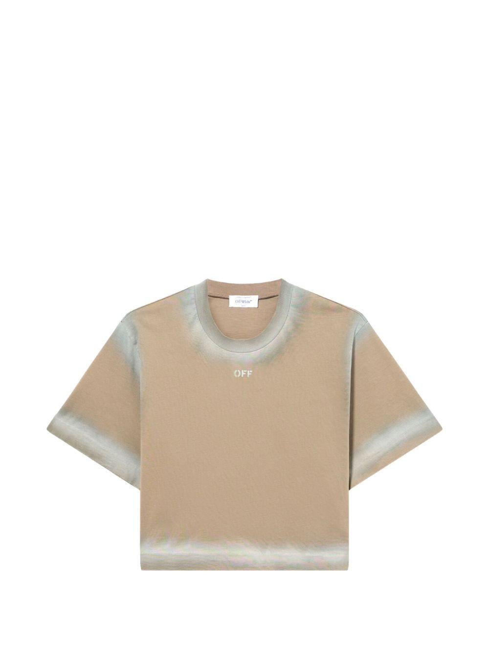 OFF WHITE T-shirt corta in cotone beige con logo