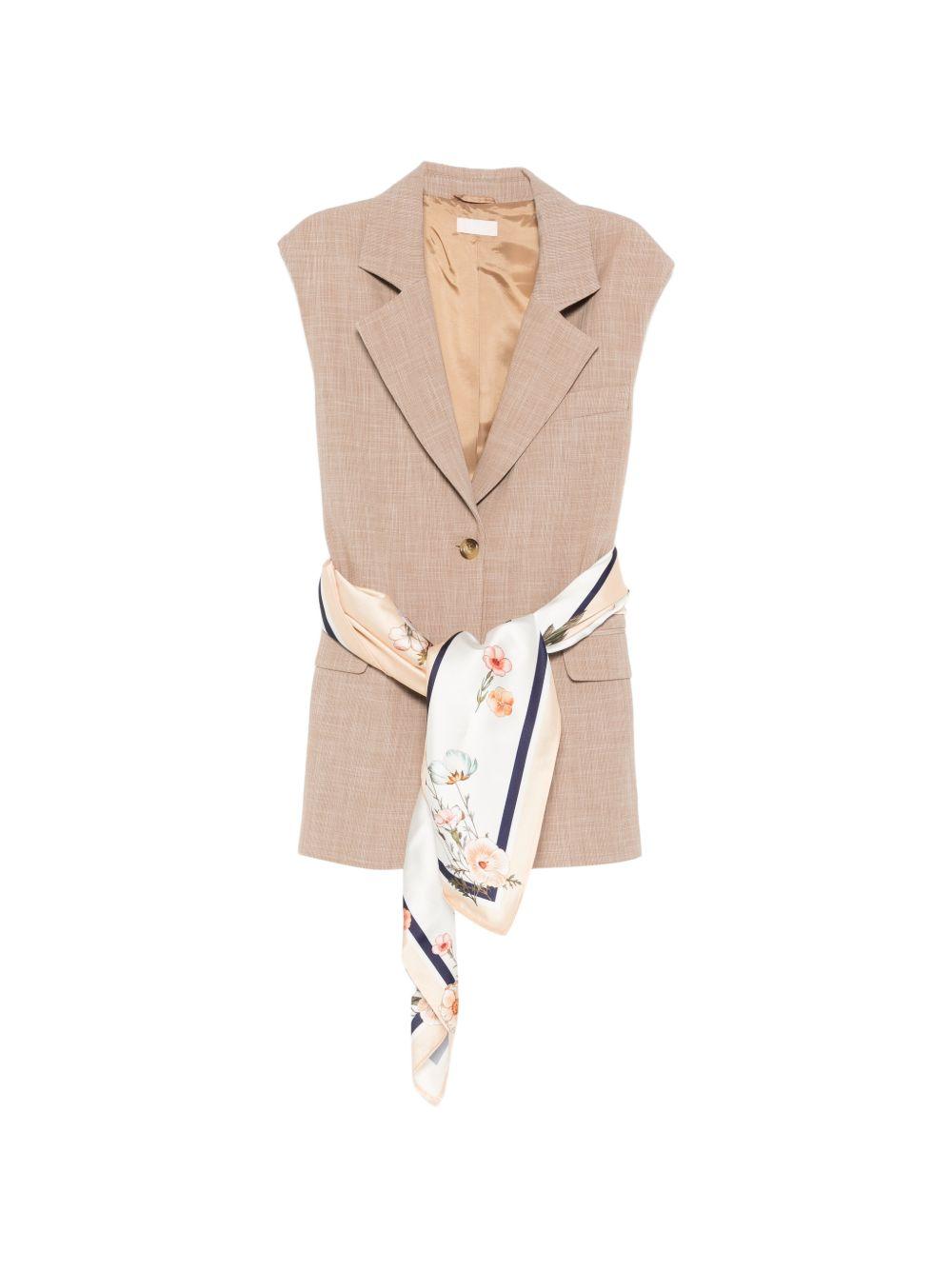LIUJO Gilet strutturato beige con foulard in vita
