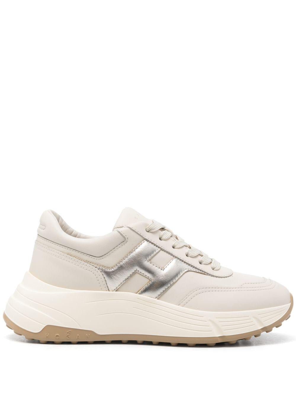 HOGAN Sneakers Hi-Fi in pelle avorio e argento