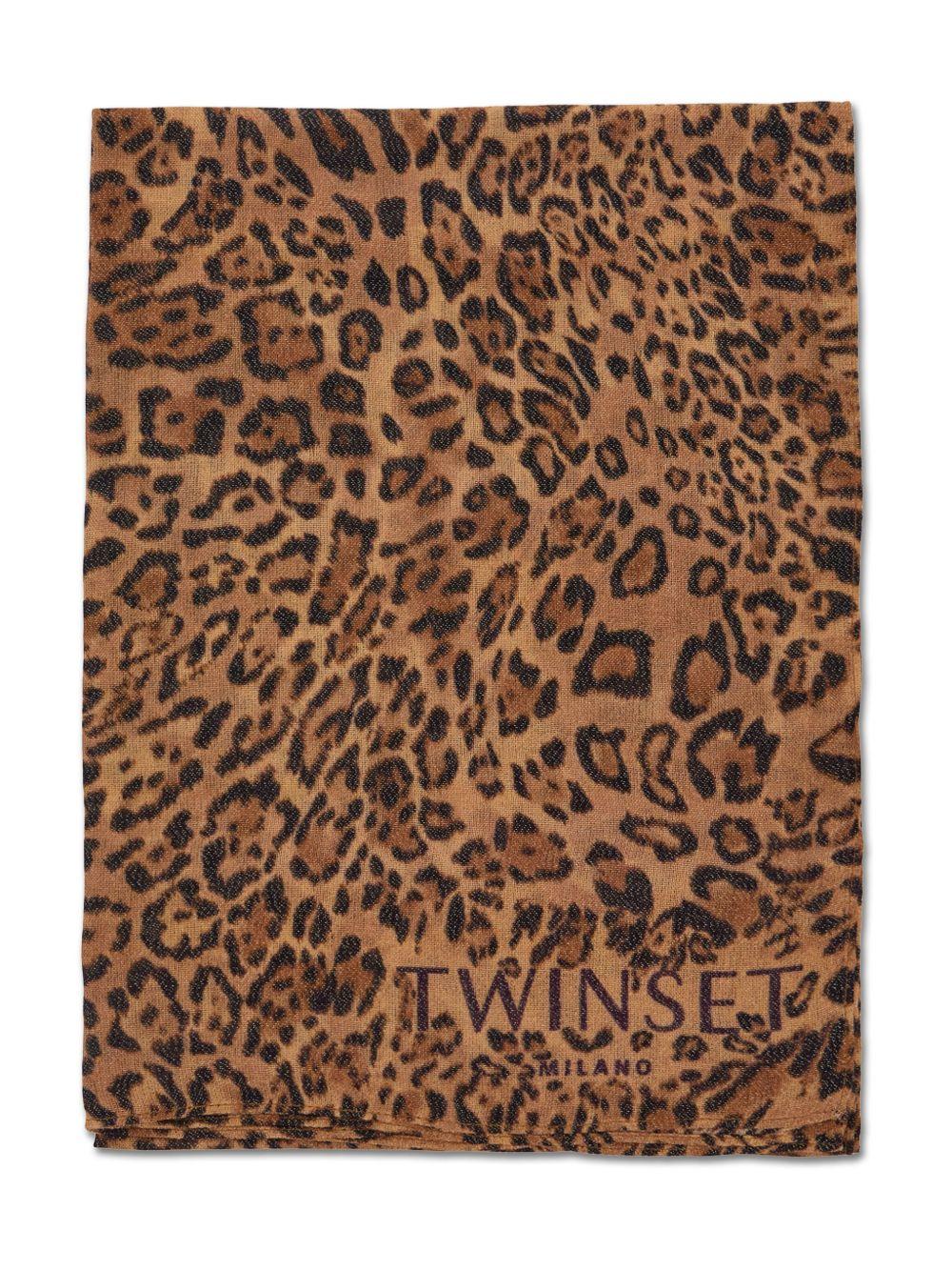 TWINSET Sciarpa stampa leopardata in modal marrone
