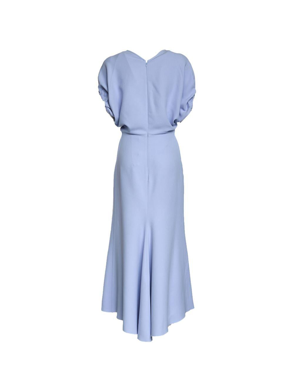 VICTORIA BECKHAM Abito midi azzurro con scollo a V a maniche corte