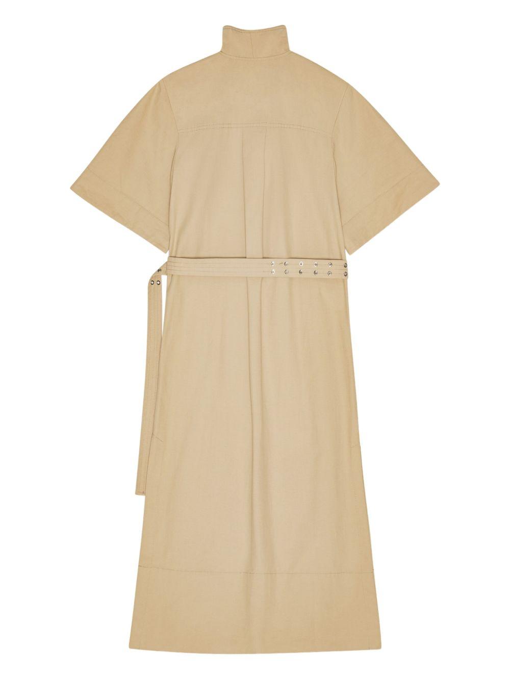 GANNI Abito midi chemisier in cotone misto lino beige