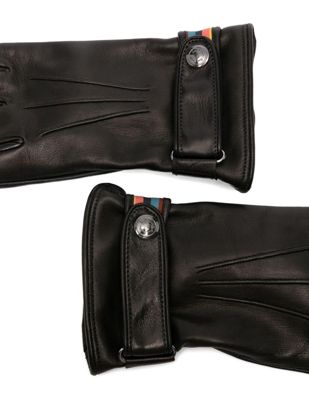 PAUL SMITH Guanti in pelle e lana nera con strisce colorate