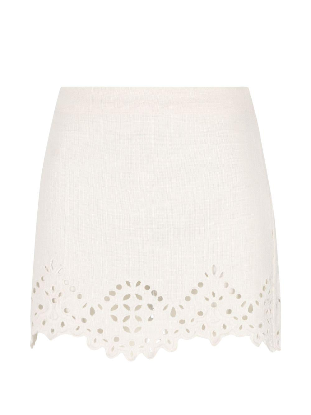 MARANT ETOILE Minigonna bianca con bordo a occhielli e orlo smerlato