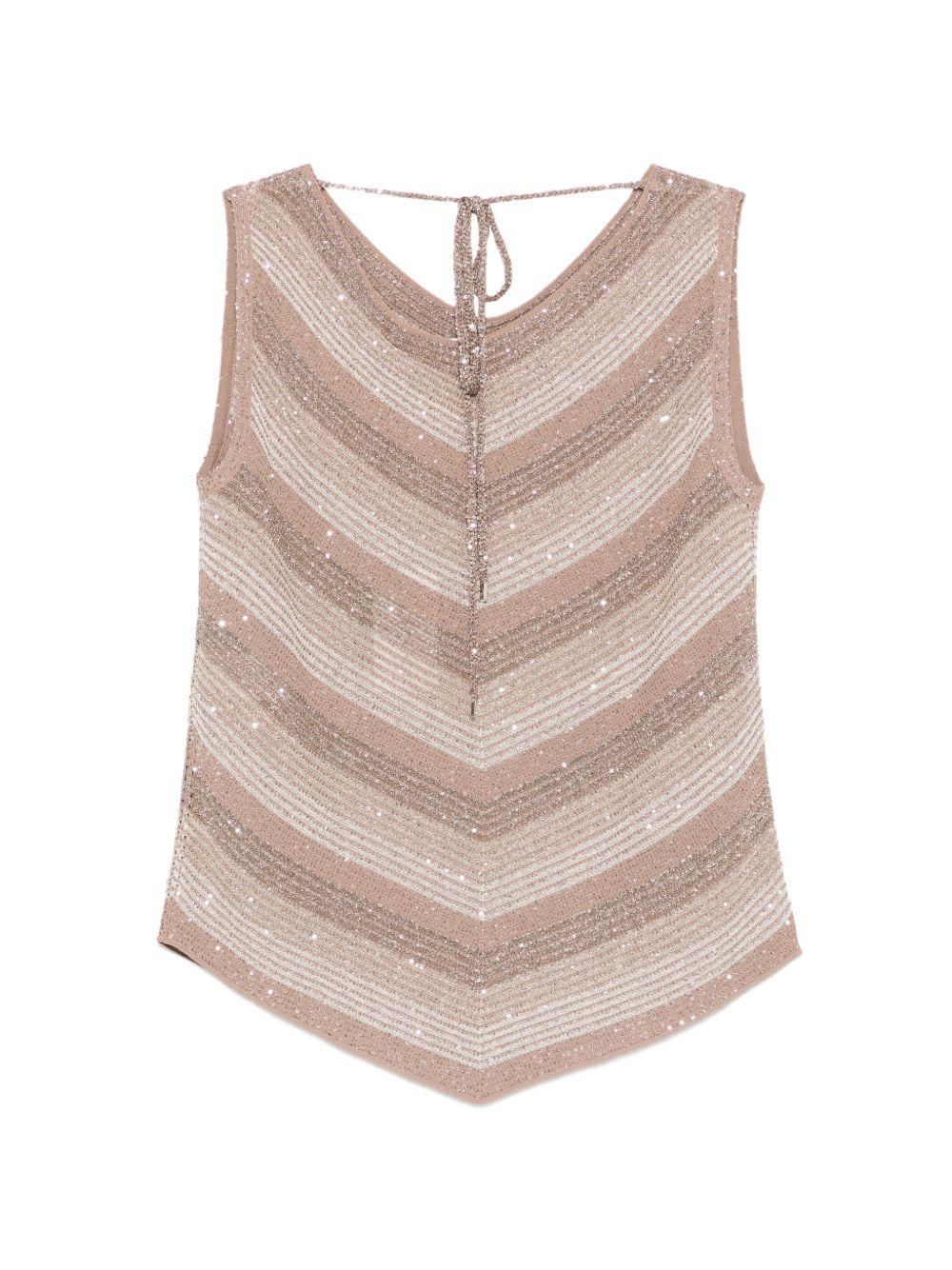 D EXTERIOR Top a righe beige con strass