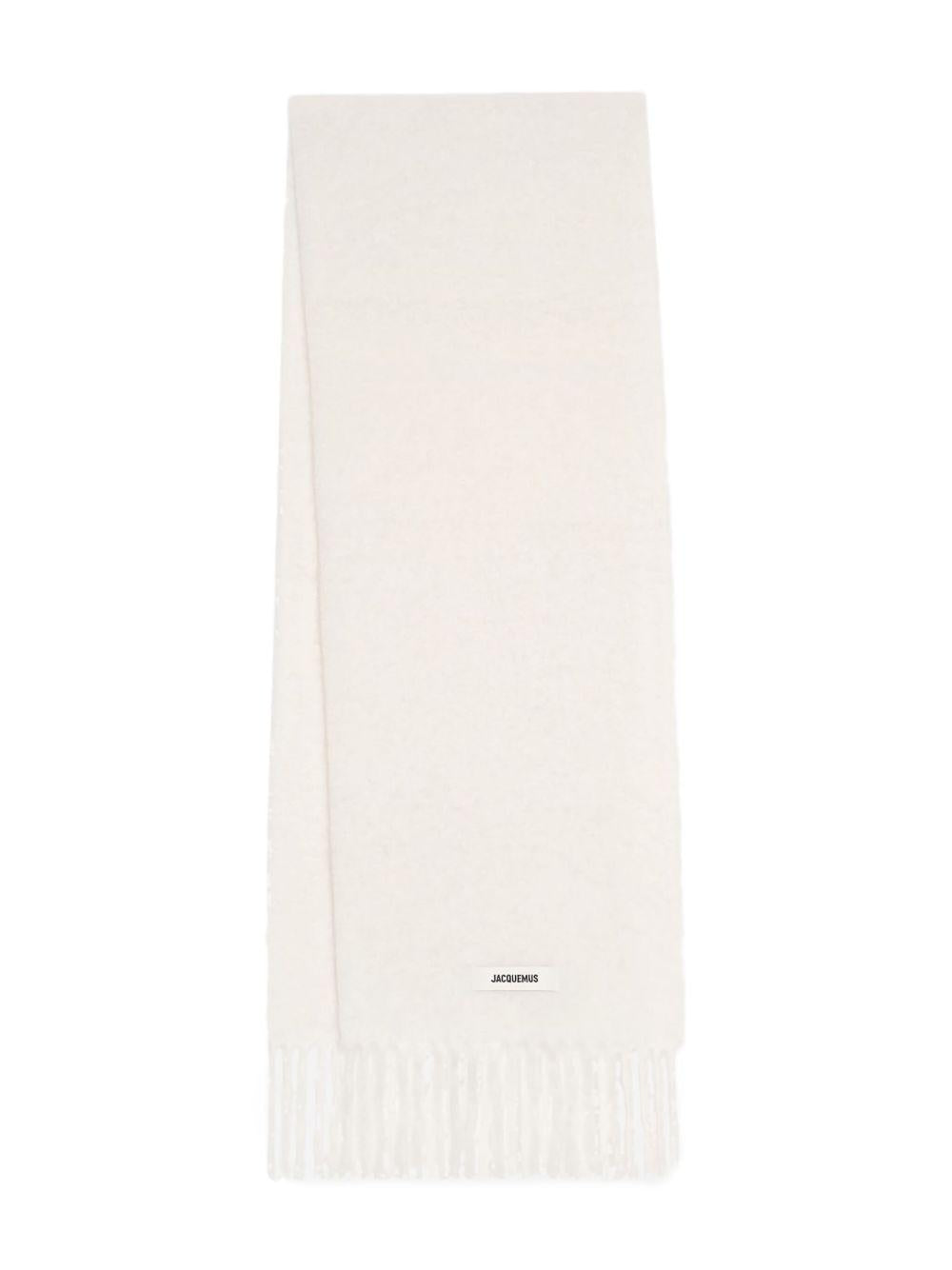 JACQUEMUS Sciarpa bianca con frange e logo