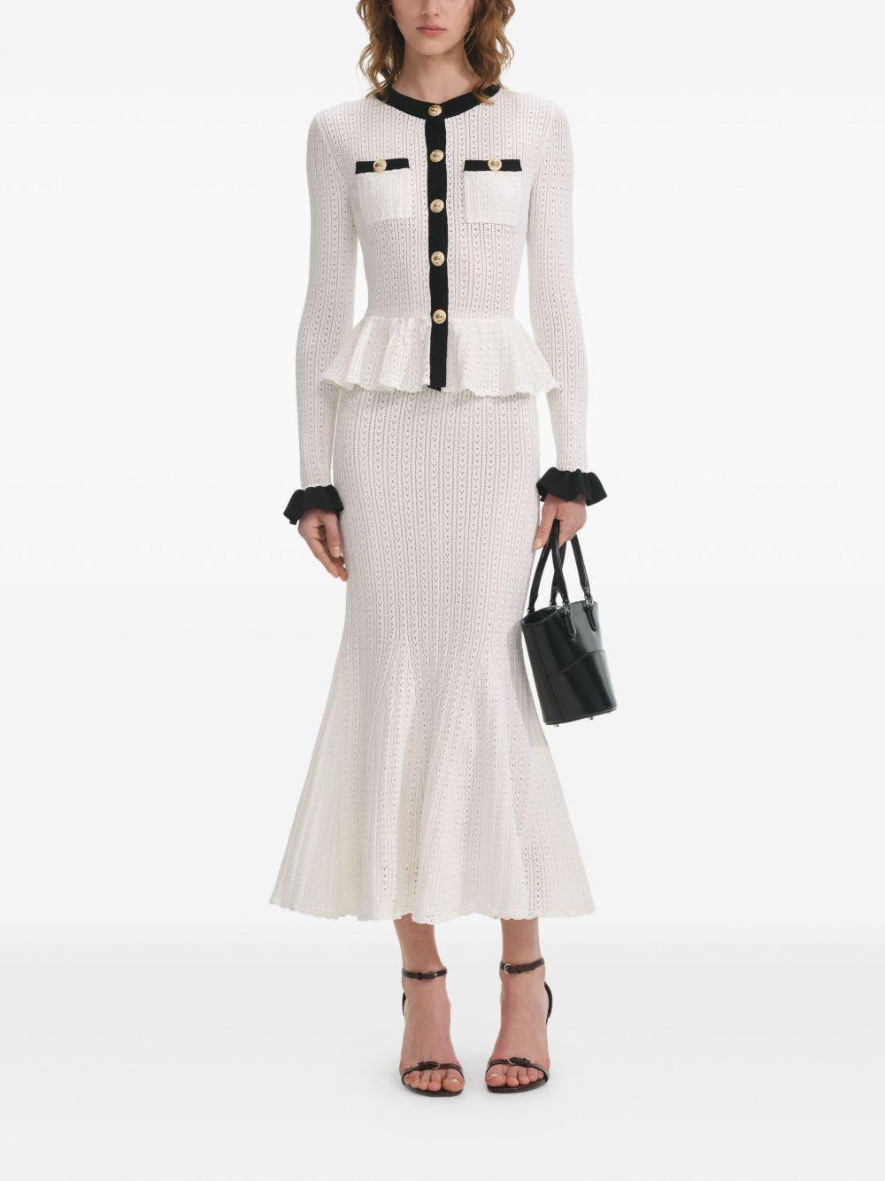 SELF PORTRAIT Abito midi bianco in maglia pointelle