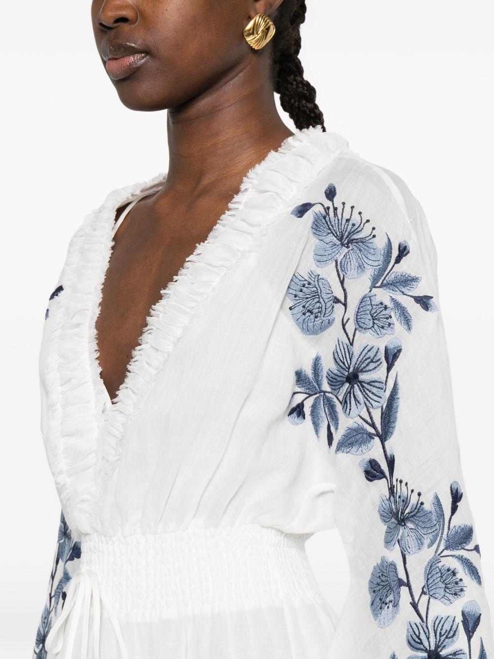 ERMANNO FIRENZE Abito lungo bianco con ricami floreali