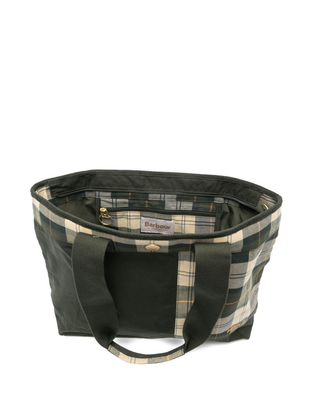 BARBOUR Borsa tote patchwork in cotone cerato con tartan