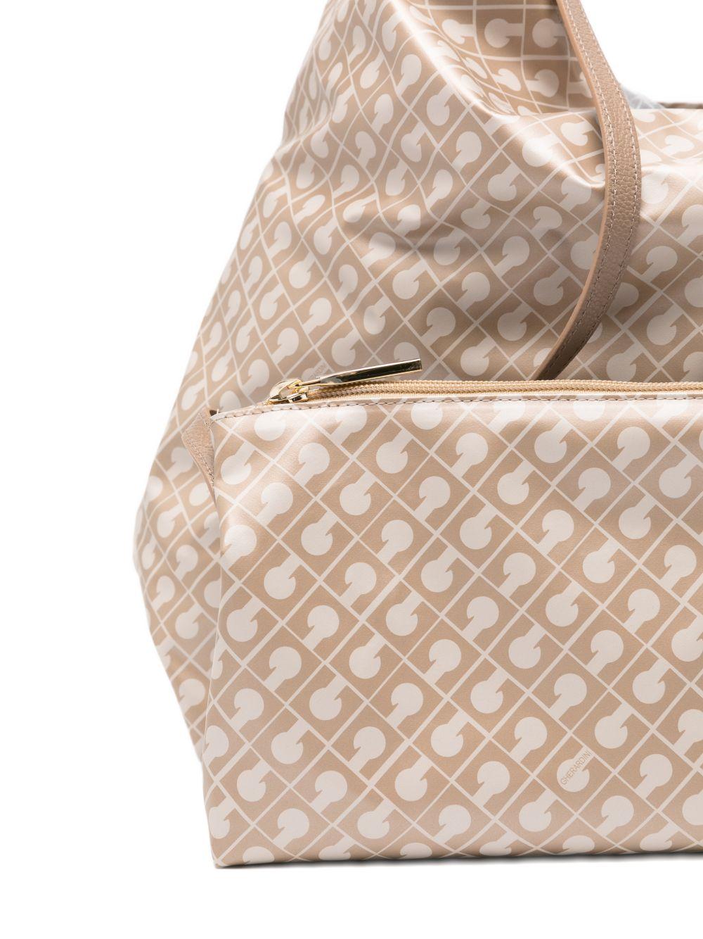 GHERARDINI Borsa a spalla color avorio Softy Creta con logo all-over