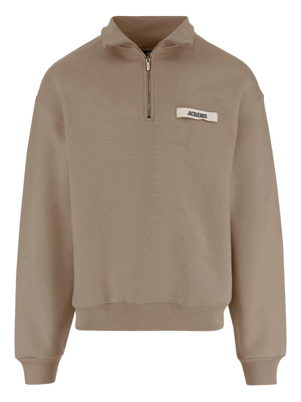 JACQUEMUS Felpa Gros Grain beige con zip