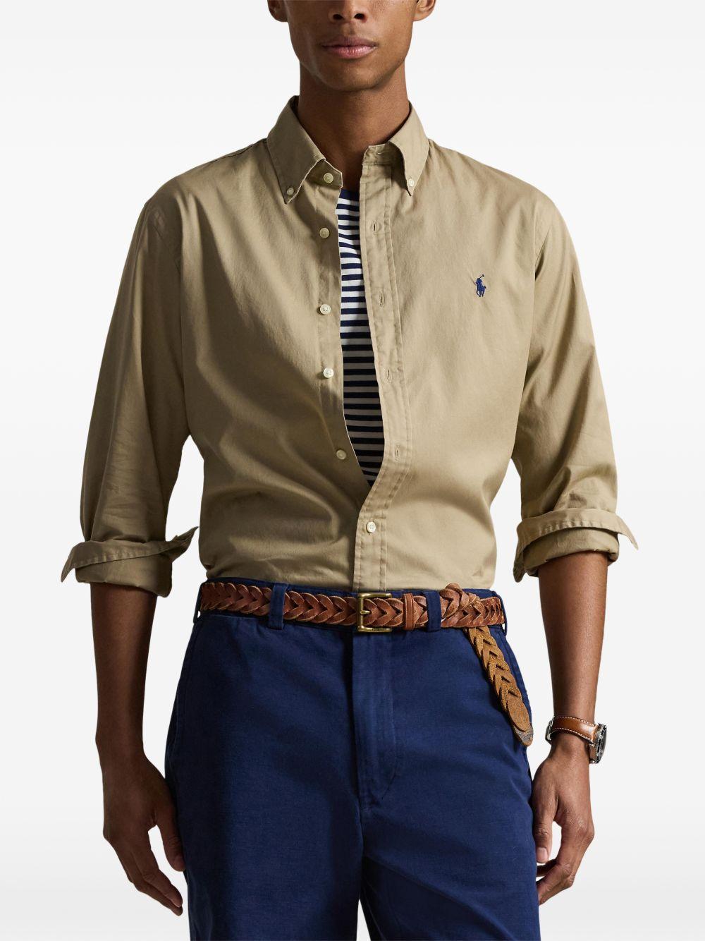 POLO RALPH LAUREN Camicia marrone con logo e collo button-down