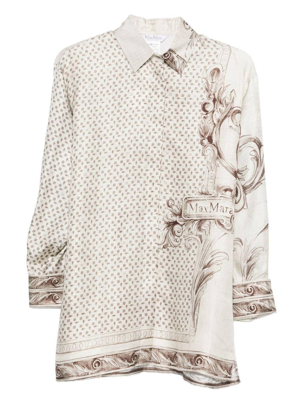 MAX MARA Camicia di seta avorio con grafica barocca marrone