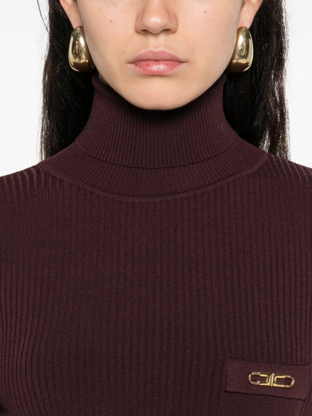 ELISABETTA FRANCHI Maglia viola scuro a collo alto