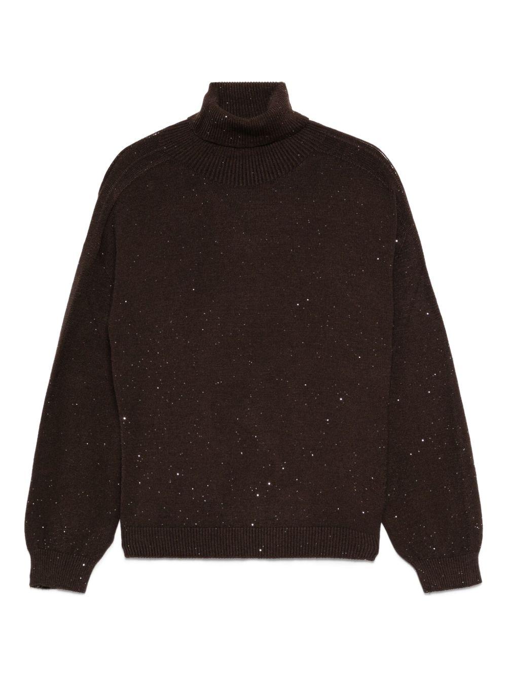 LIUJO Maglia marrone a collo alto e strass