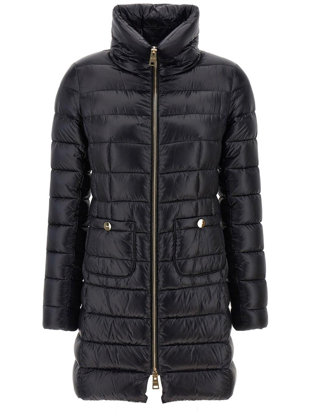 HERNO Piumino midi nero con collo alto e tasche